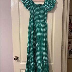 Chic Green Checkered Maxi Dress